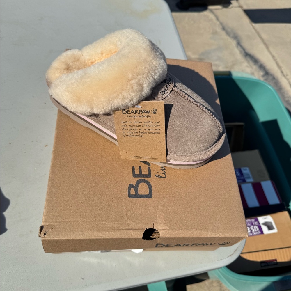 BearPaw Tan and Cream Slippers